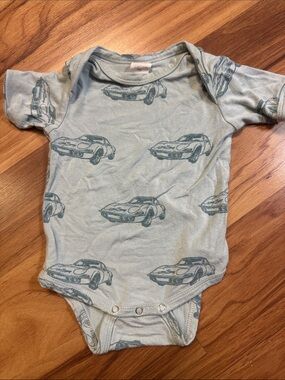 0-3M kate quinn Blue Car bamboo onesie